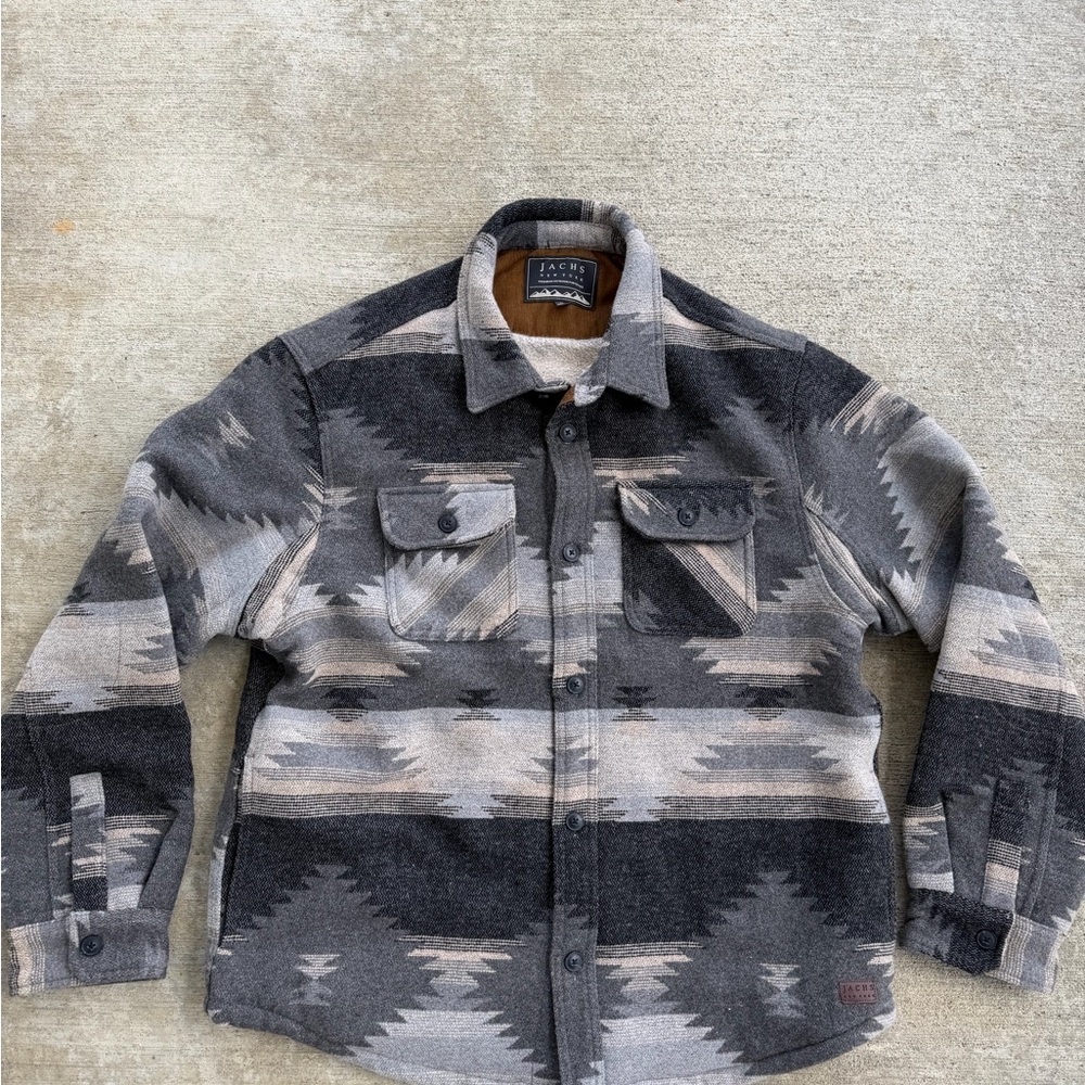 JACHS New York Jacket Mens XL   Gray Aztec Sherpa Lined Western Snap Bomber